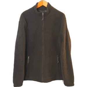 Men’s Chaps Brown Full Zip Sherpa Pile Fleece Mock Neck Sweatshirt Jacket L